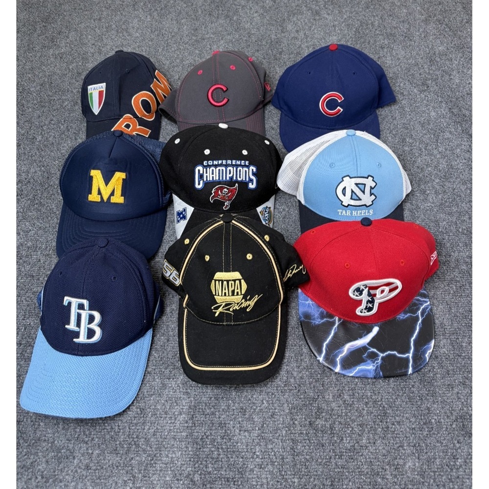 Baseball Caps lot of 9 ,Tamba Bay,Michigan,Chicago Caps,Philadelphia etc